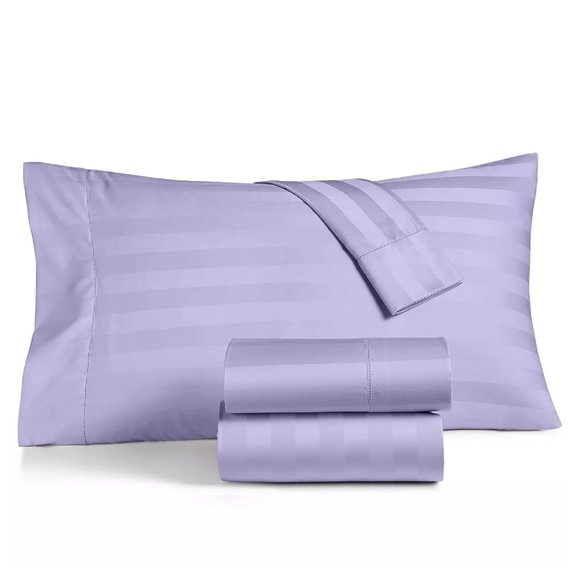 brand new PALE LILAC STRIPE Charter Club Damask 550 TC Cotton QUEEN Sheet Set - Picture 1 of 11